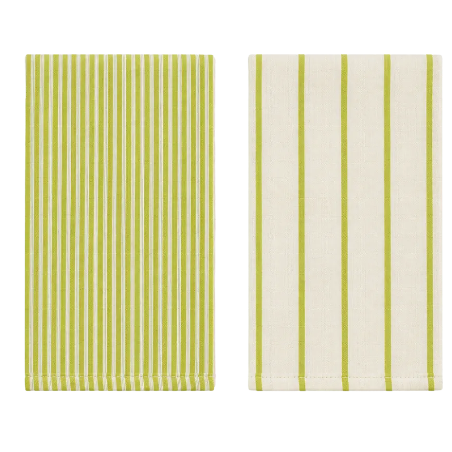 Viskestykke CORFITZ 2-pak i Striber Beige/Grøn (50x70cm)