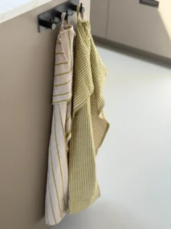 Viskestykke CORFITZ 2-pak i Striber Beige/Grøn (50x70cm)