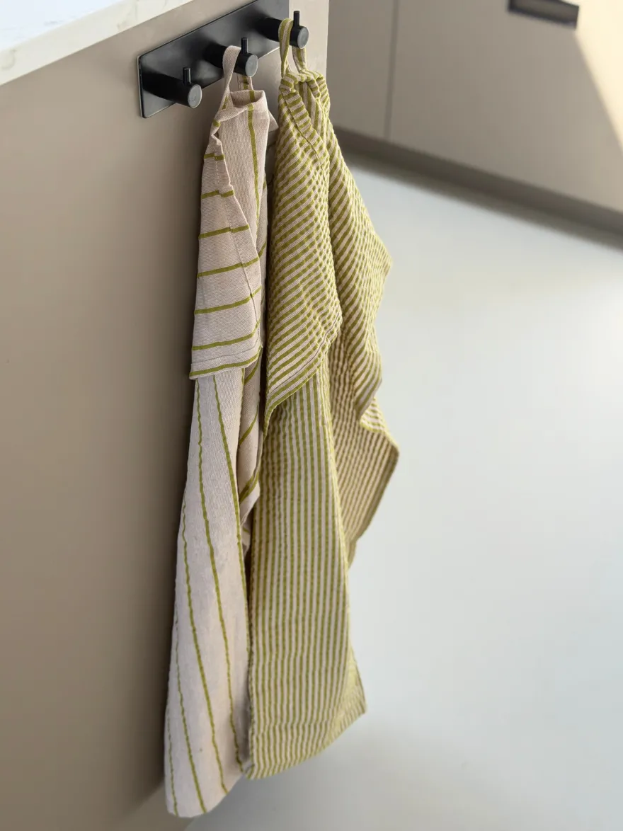Viskestykke CORFITZ 2-pak i Striber Beige/Grøn (50x70cm)